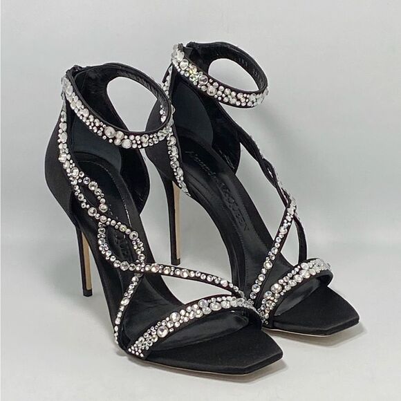 Alexander McQueen Crystal-Embellished Satin High-Heel Sandals size 38.5 - Picture 8 of 12